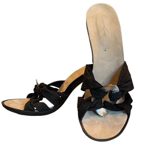New Y2k Kenneth Cole black Suede Mule heels silver buckle Rubber Sole comfy Boho - Picture 4 of 15